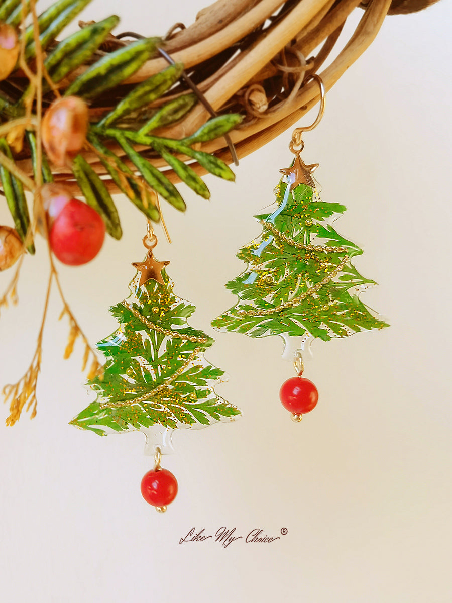 Πρεσαριστό Σκουλαρίκι Λουλούδι - Ρητίνη Χριστουγεννιάτικου Δέντρου
