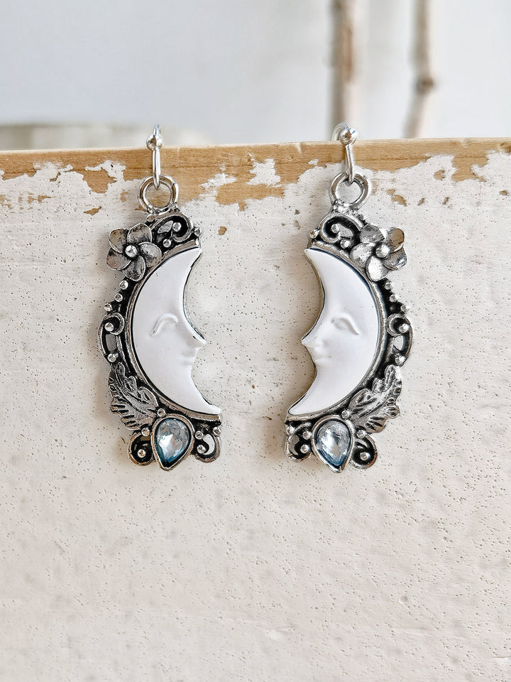 Blue Topaz Pendant Earring with Crescent Moon Motif