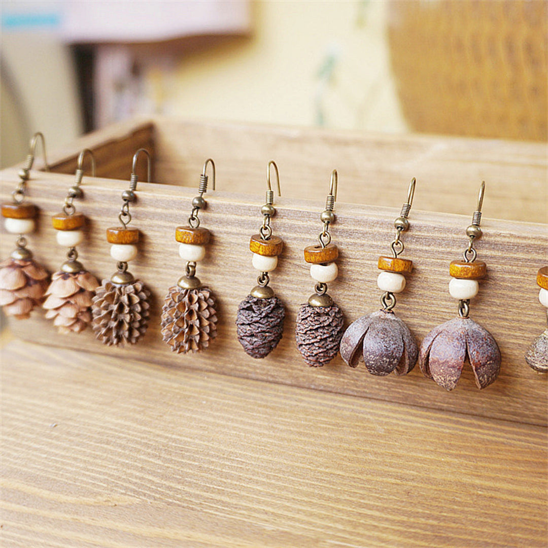 Handgemaakte sieraden retro massief hout gedroogd fruit oorbellen