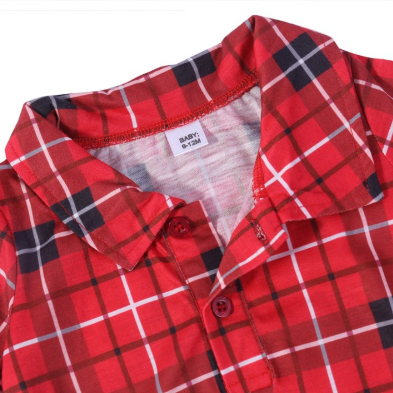 חליפת הורה-ילד עם חולצה מודפסת אדומה לחג המולד (עם בגדי חיות מחמד)