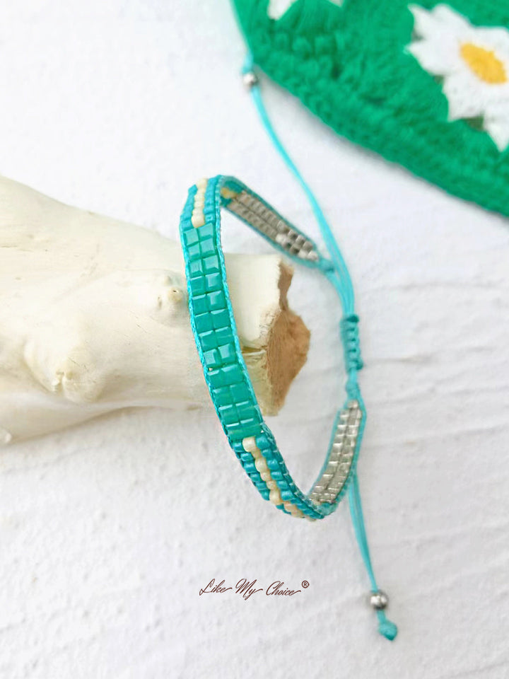 Upassbar Drawstring Beaded Bracelet Turquoise Beach