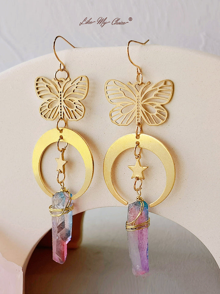Hollow Butterfly Natural Crystal Earrings