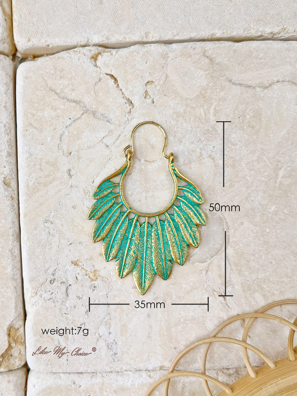 Bohemian Turquoise Gold Feather Earrings