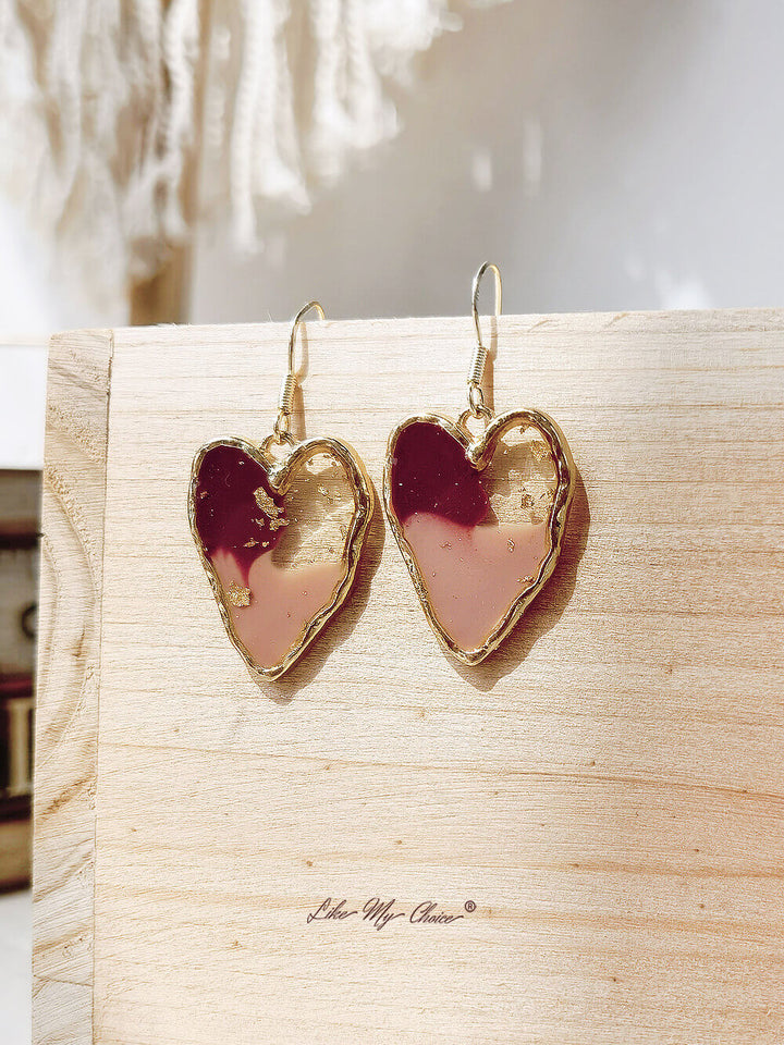 Retro purple gold foil irregular love earrings