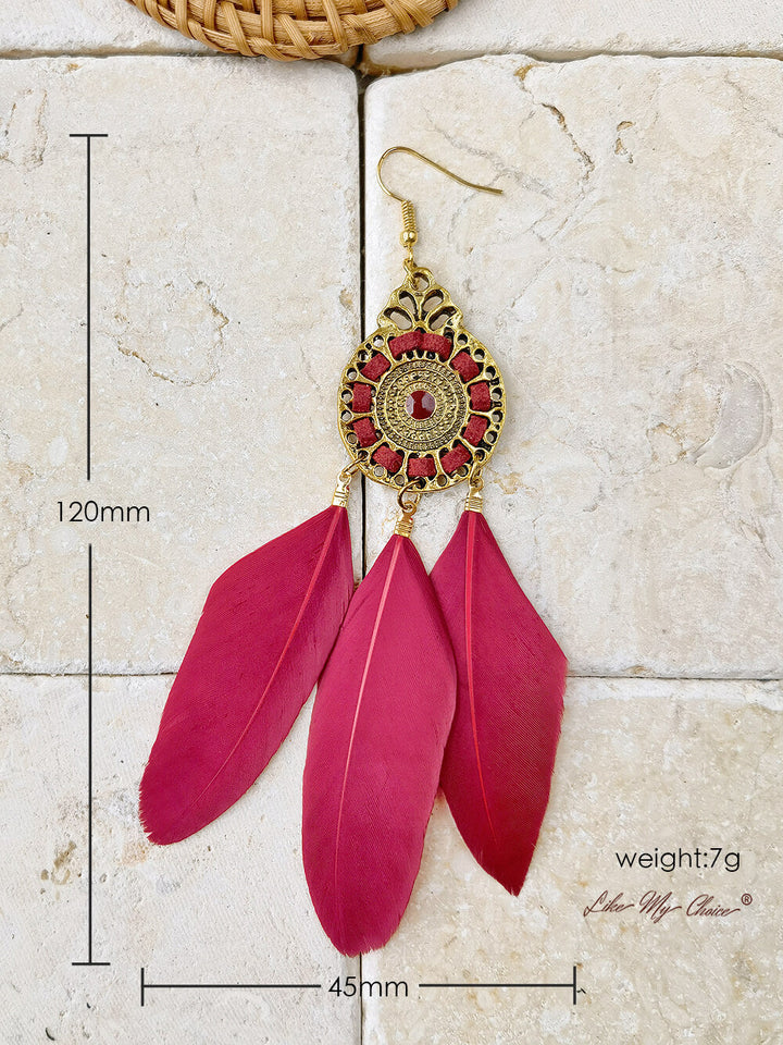 Feather Tassel Handmade Circle Long Earrings Jewelry