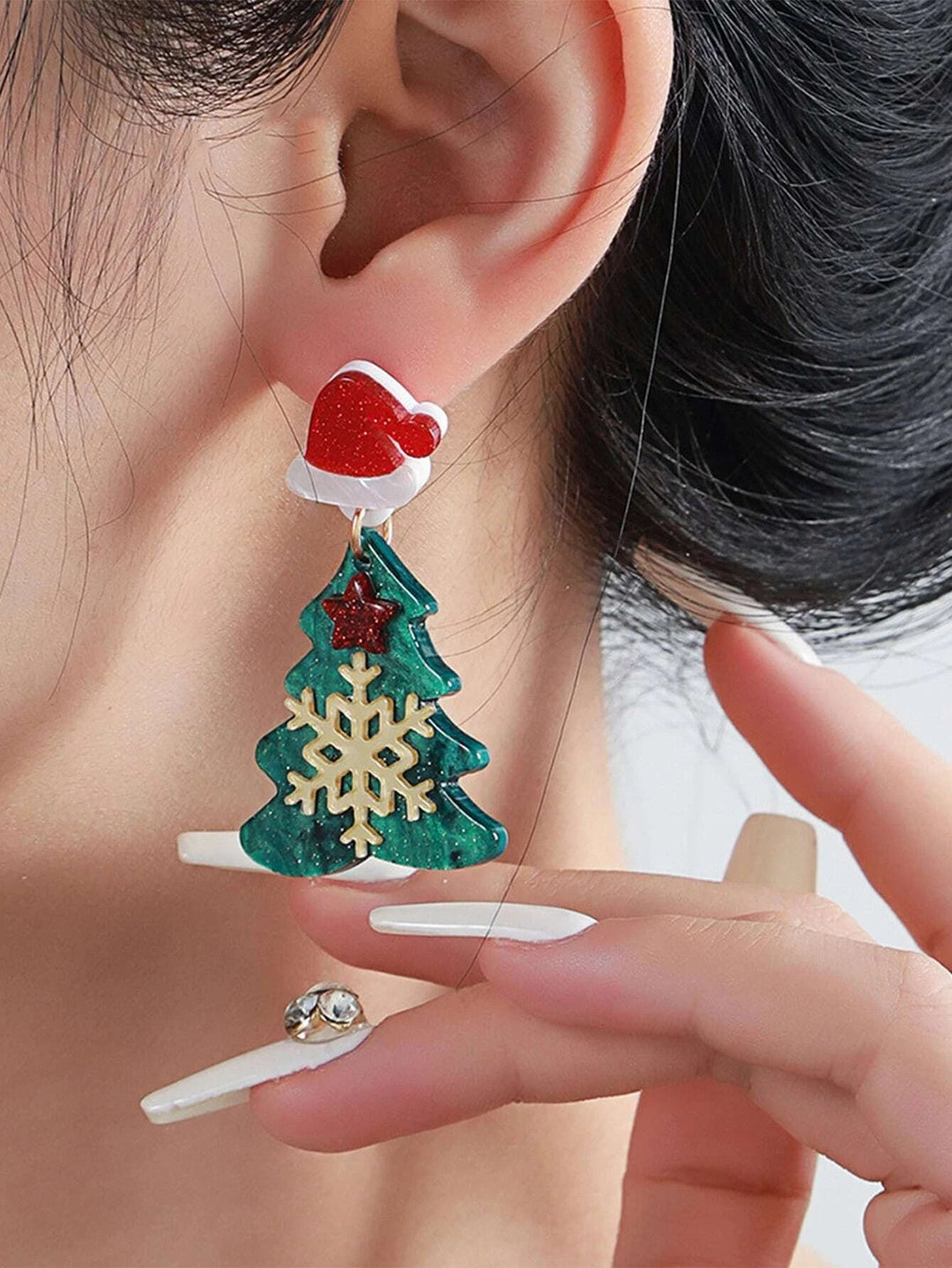 Christmas Earrings Hat & Snowflake Decor Tree