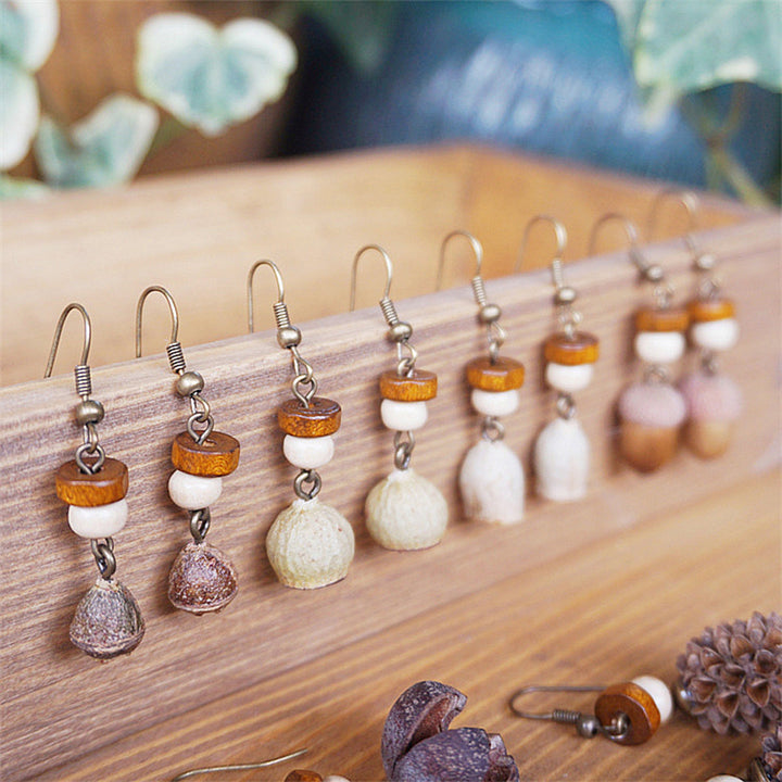 תכשיטים בעבודת יד רטרו עגילי פירות יבשים מעץ מלא