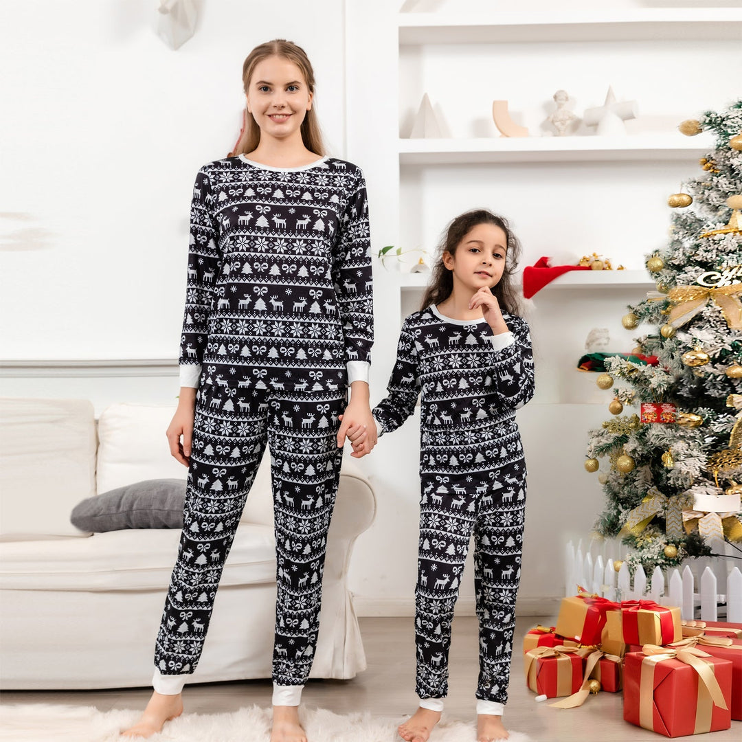 Kerst zwart-witte print familie bijpassende pyjamaset