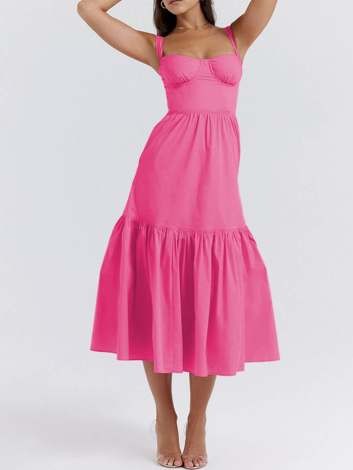 Sukienka midi w jednolitym kolorze z paskiem i wycięciem w kształcie litery A