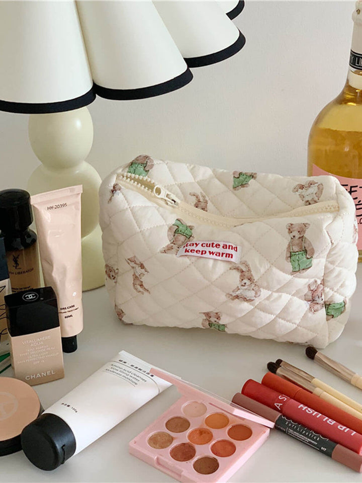 Bærbar makeuptaske til blomsterbjørne med stor kapacitet