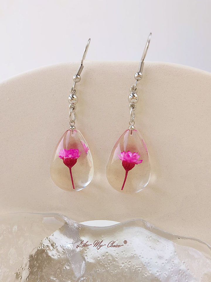 Natural Dahlberg Daisy Dried Flowers of Happiness Water Drop Earrings