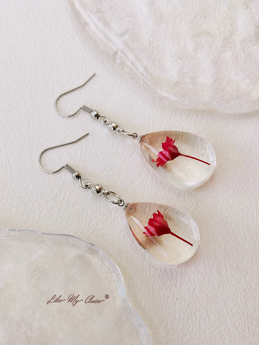 Natürliche Dahlberg Gänseblümchen-Trockenblumen des Glücks-Wassertropfen-Ohrringe