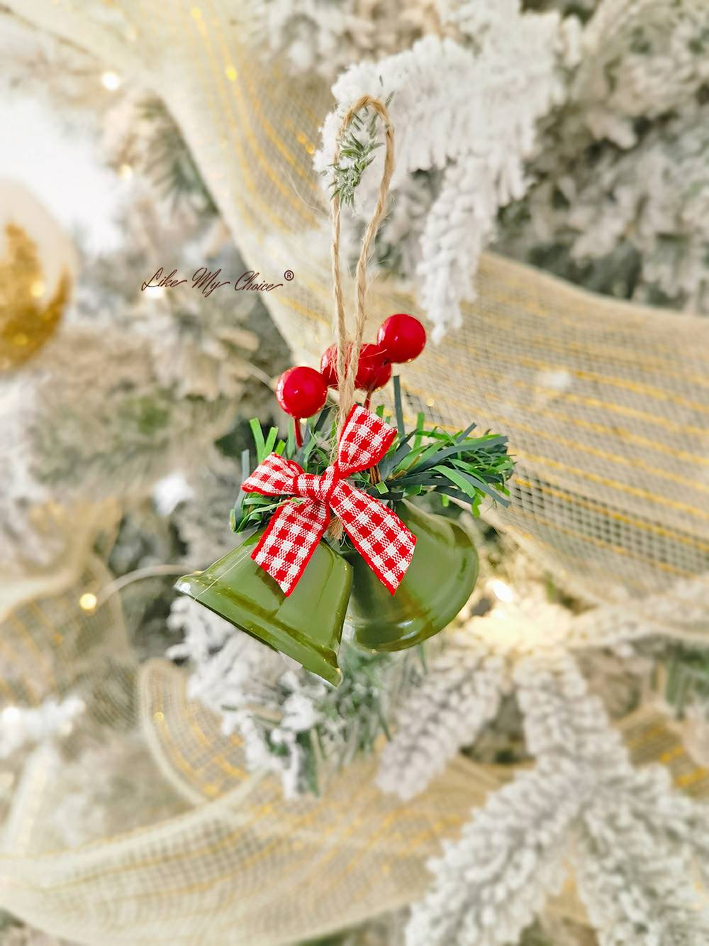 Pingente de árvore de Natal com janela de sino de chifre duplo de Natal