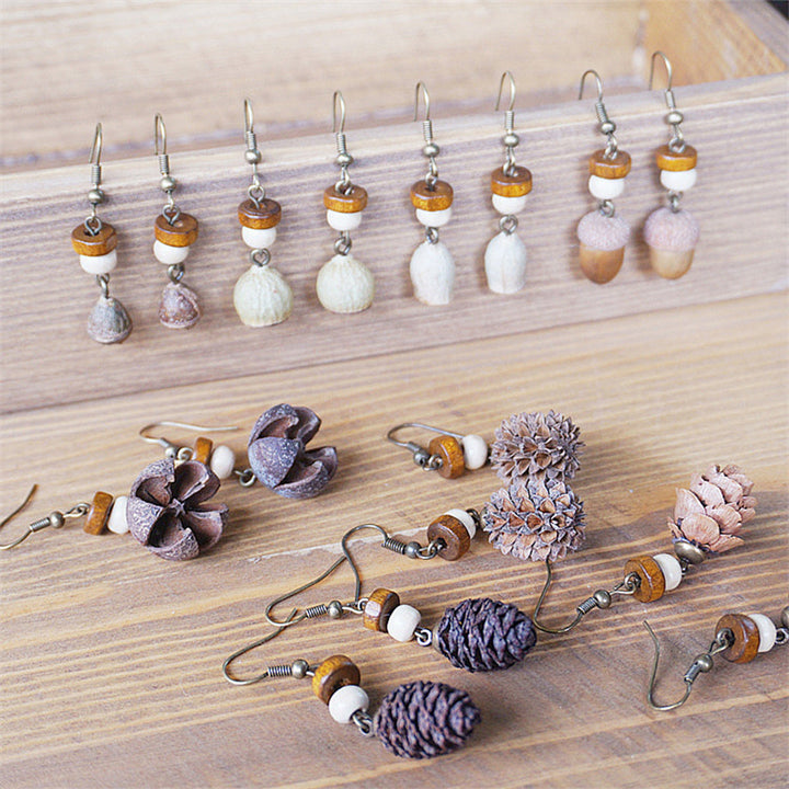 Boucles d'oreilles rétro en bois massif, bijoux faits à la main, fruits secs