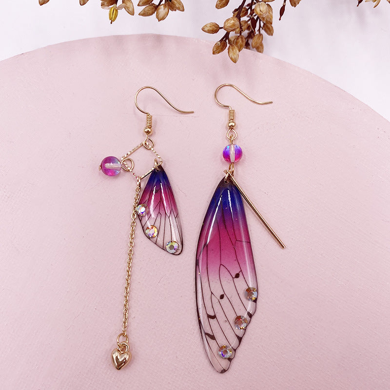 Butterfly Wing Purple Gold Foil Cicada Wing Tassel Earrings