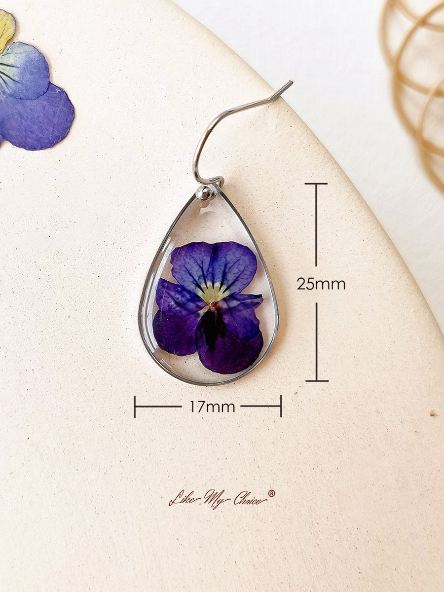 Pressed Flower Earrings Violet Birth flower of February Flower