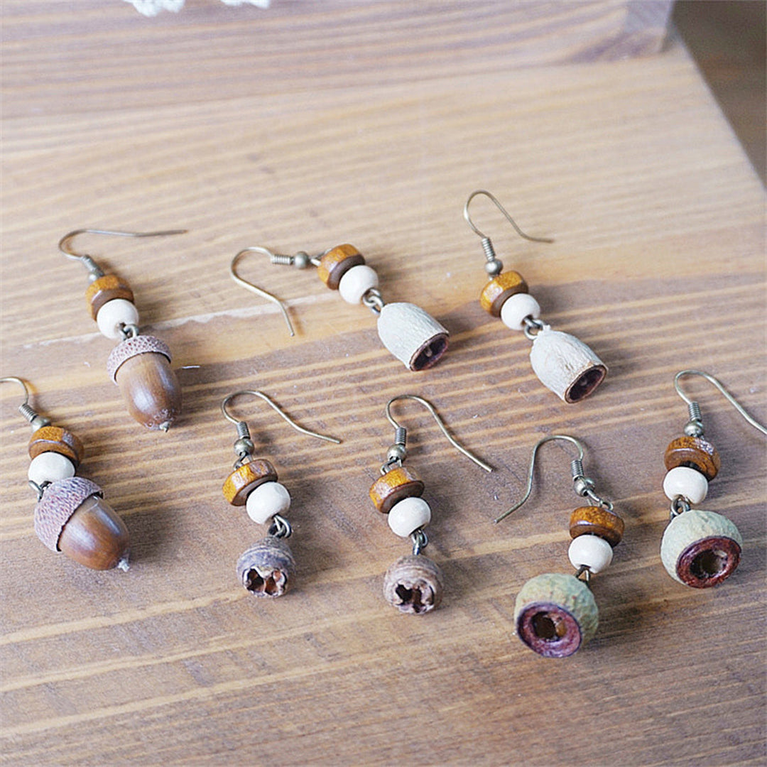 Boucles d'oreilles rétro en bois massif, bijoux faits à la main, fruits secs