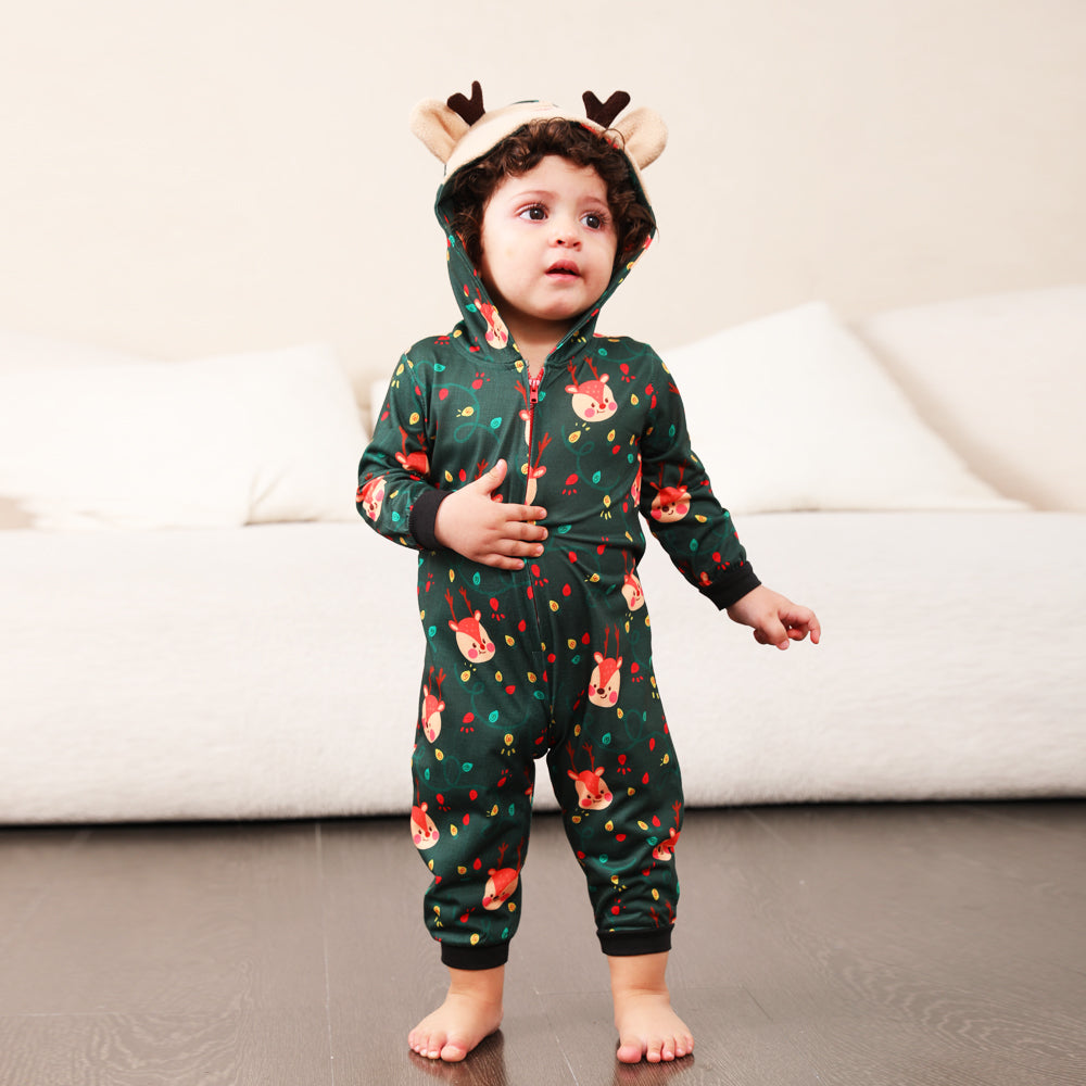 Grön räv och jullampa tryck Familjematchande pyjamas Onesies