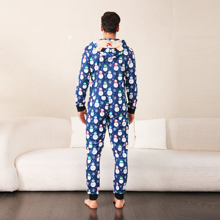 Blauwe sneeuwpop Fmalily bijpassende pyjama rompertjes