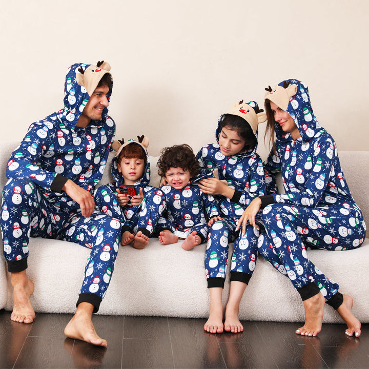 Pyjama assorti Fmalily bleu bonhomme de neige