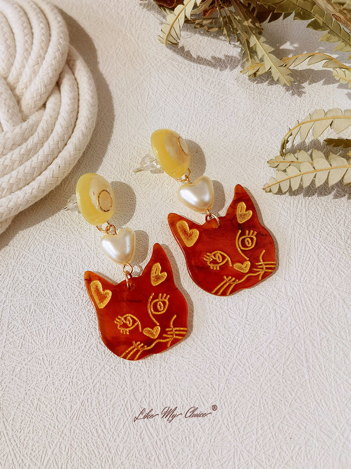 Rose Gold Hoop or Dangle Cute Cat Lover Earrings