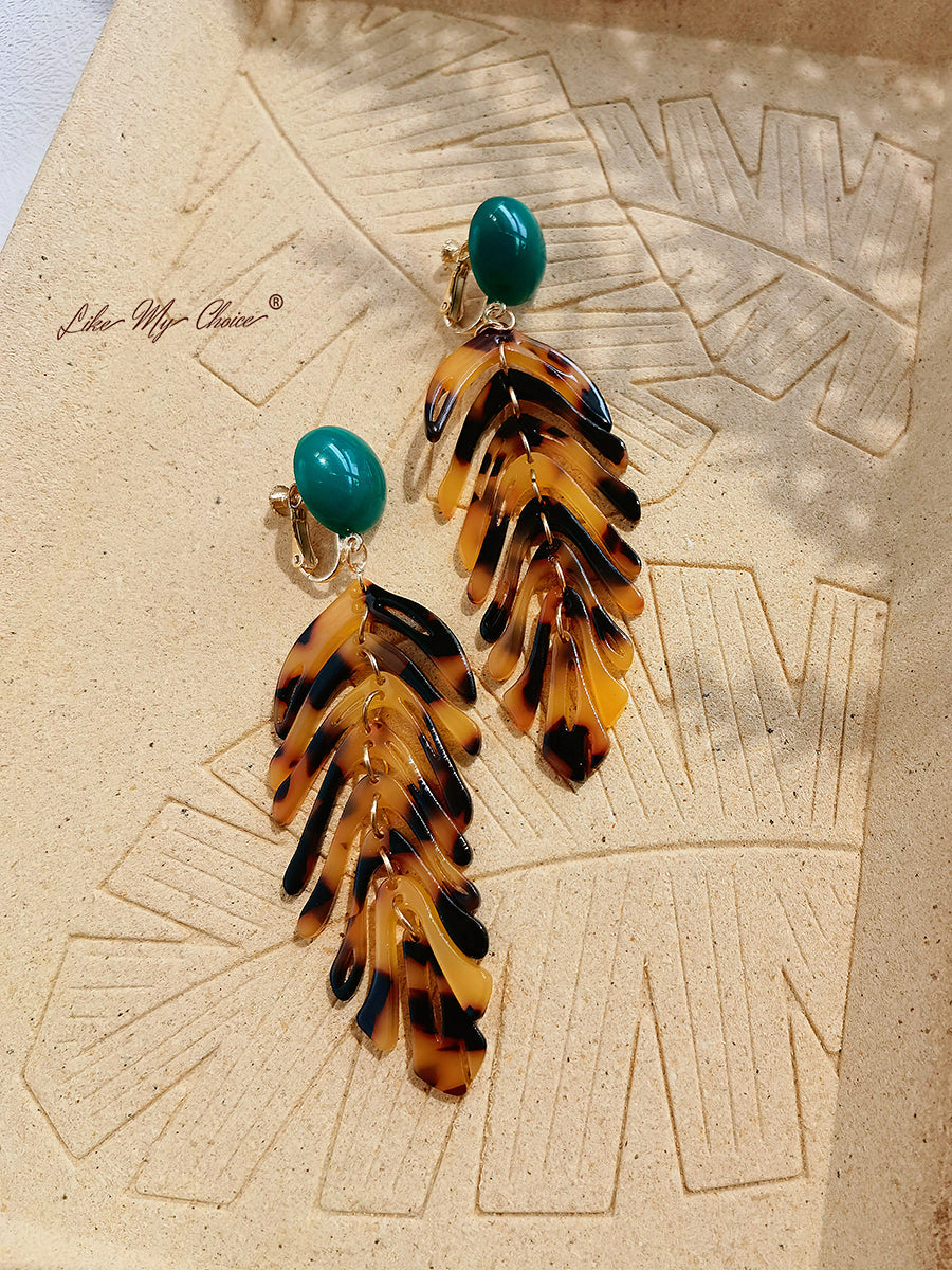 Quartz Leaf Long Resin Earrings Bohemian Jewelry