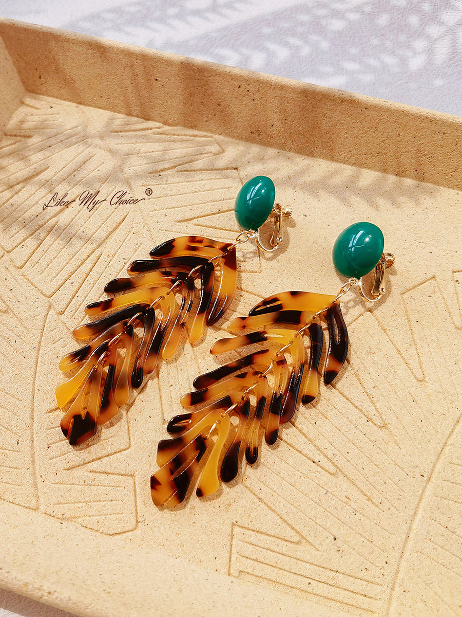 Quartz Leaf Long Resin Earrings Bohemian Jewelry