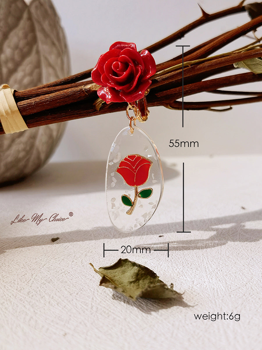 Viktoriánské romantické náušnice s červenou růží
