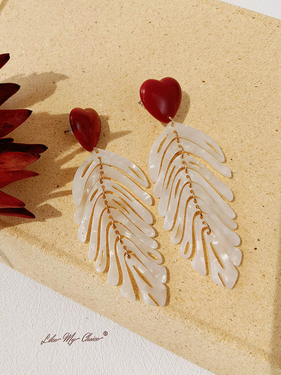 Bar Post Acrylic Leaf Long Resin Earrings Bohemian Jewelry