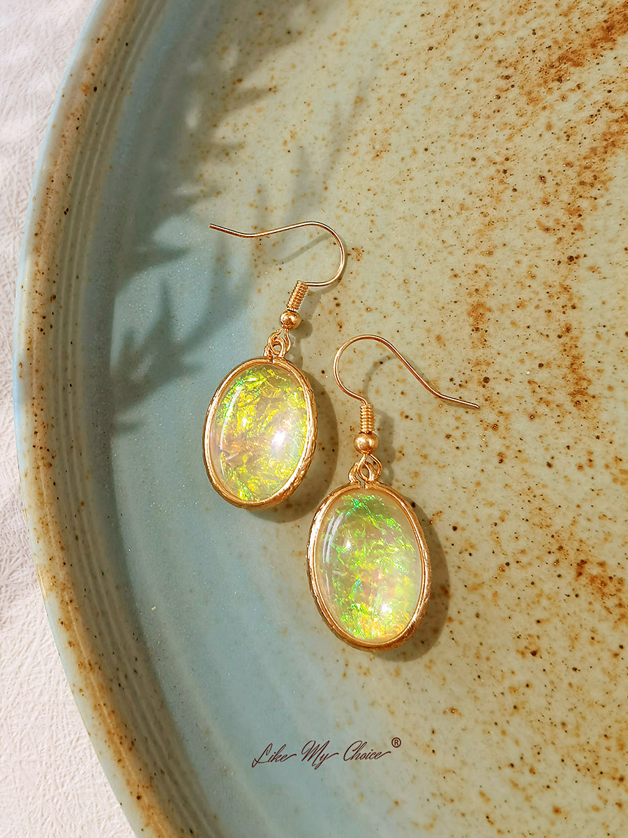 The Normandy Surrounding Plated Earrings Natural Fire Opal