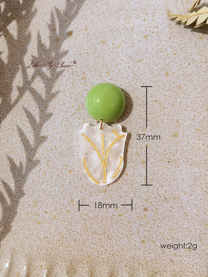 화이트 튤립 골드 꽃무늬 귀걸이