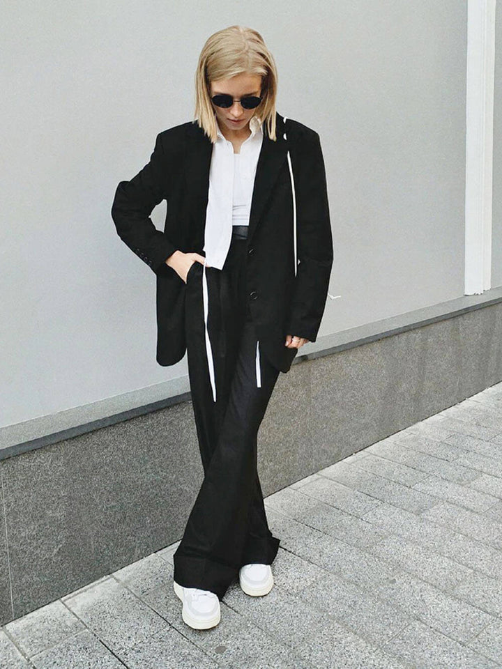 Černé široké široké kalhoty s vysokým pasem