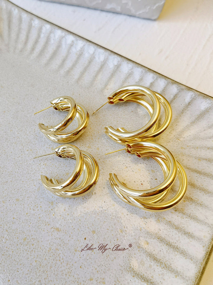 Gold Plated Layered Hoop Earrings