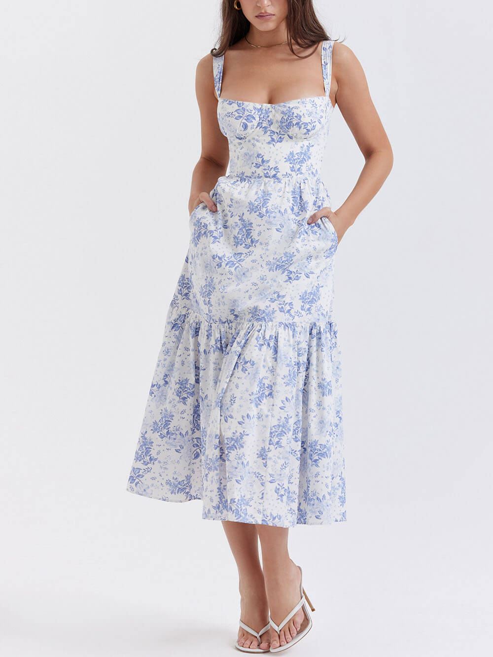 Strap A-Hem Floral Midi Dress
