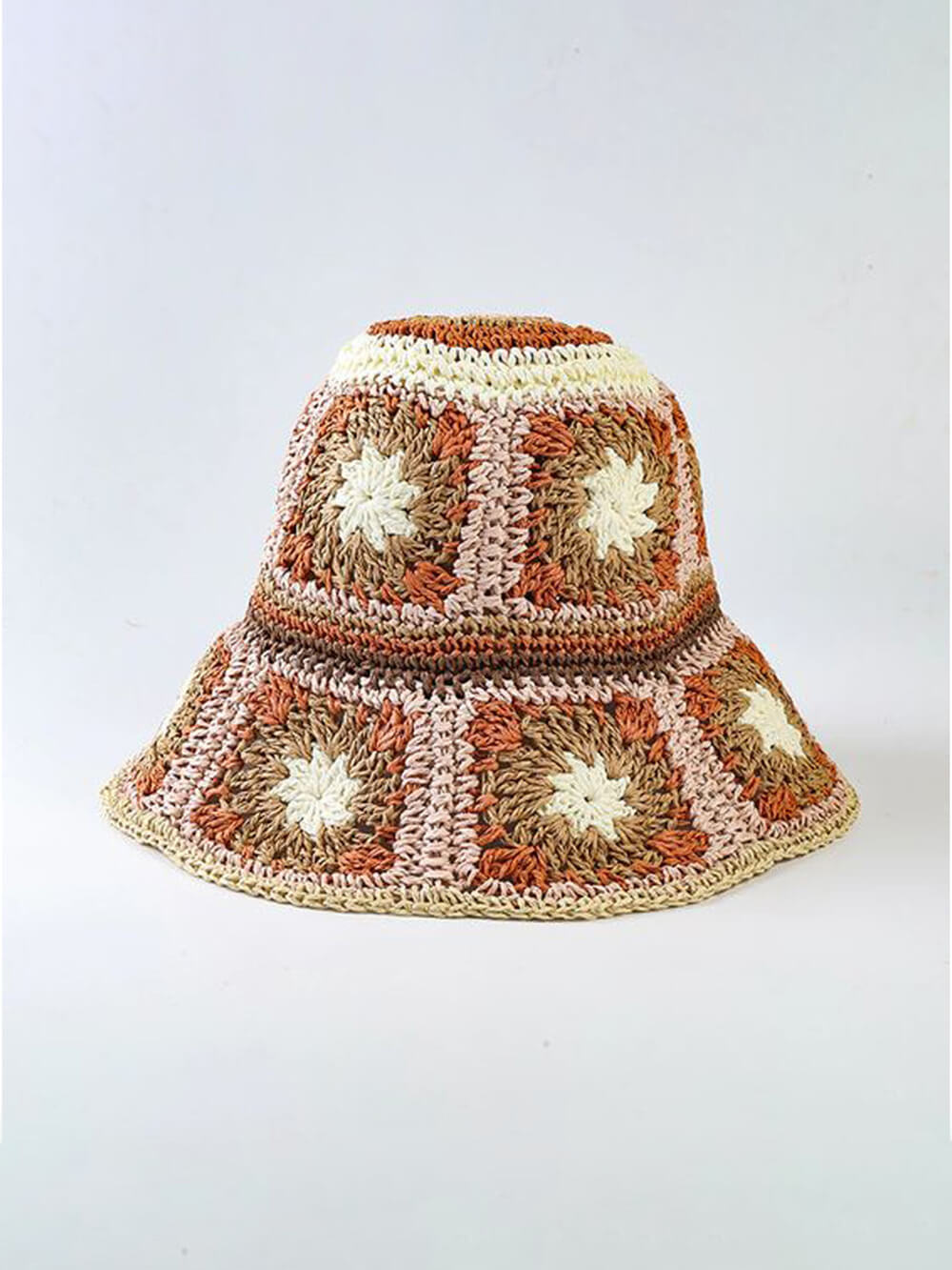 かぎ針編みの帽子フラワーブラウンピンク