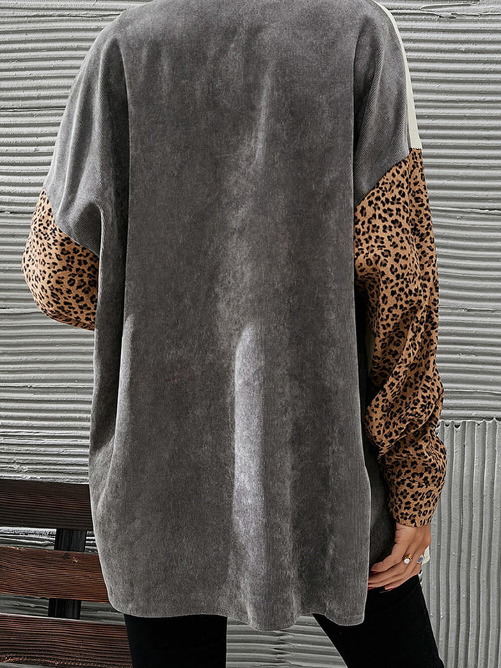 Gray Leopard Patch Corduroy Jacket
