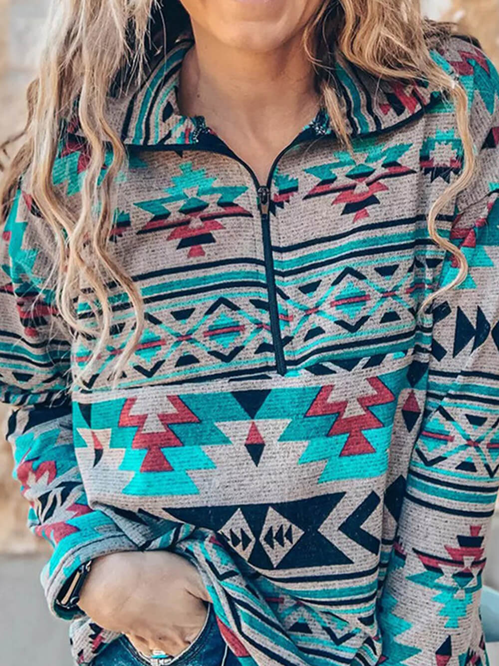 Bohemian Casual Zip-Up Sweatshirt