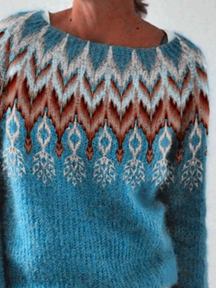 Luźny sweter pulowerowy z okrągłym dekoltem i blokami kolorów