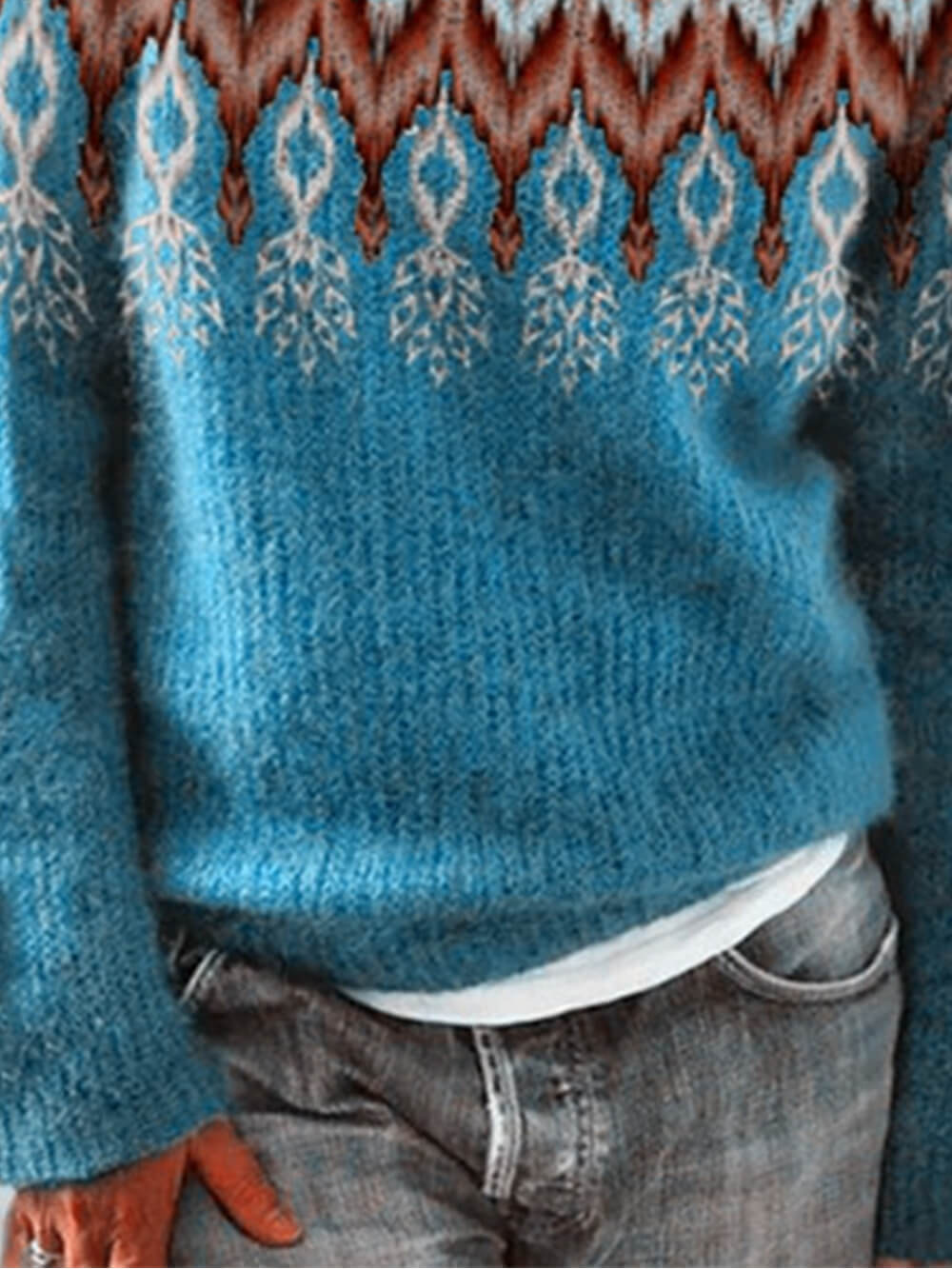 Rund hals farve blok løs pullover sweater