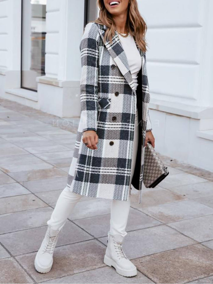 Double Breasted Printed Plaid Jacket