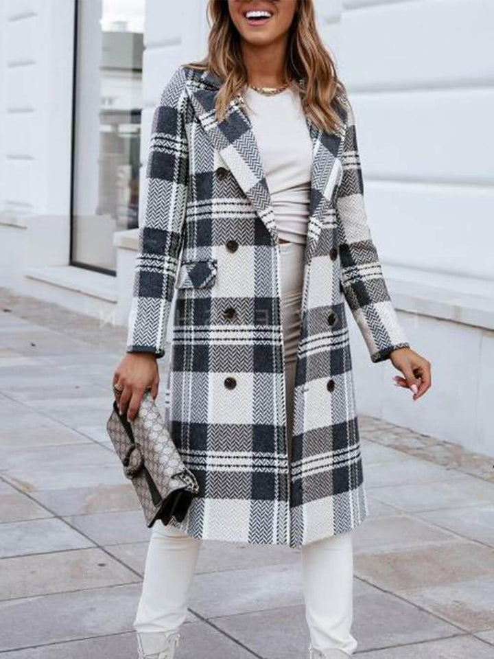 Double Breasted Printed Plaid Jacket