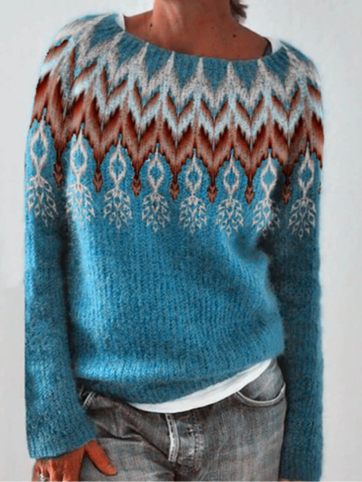 Luźny sweter pulowerowy z okrągłym dekoltem i blokami kolorów