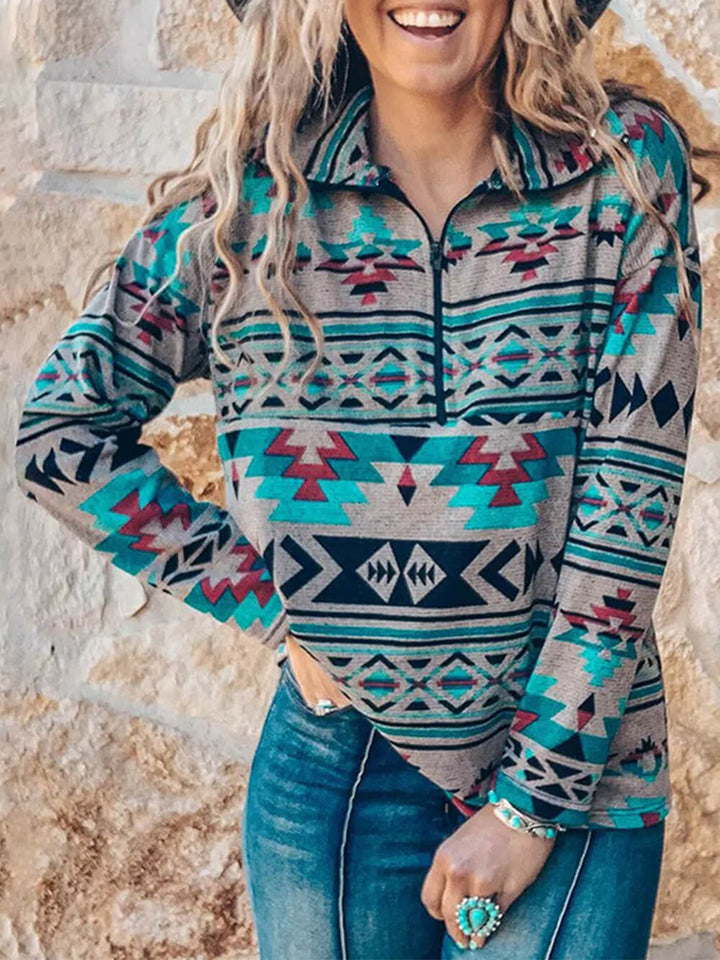 Lässiges Bohemian-Sweatshirt mit Reißverschluss