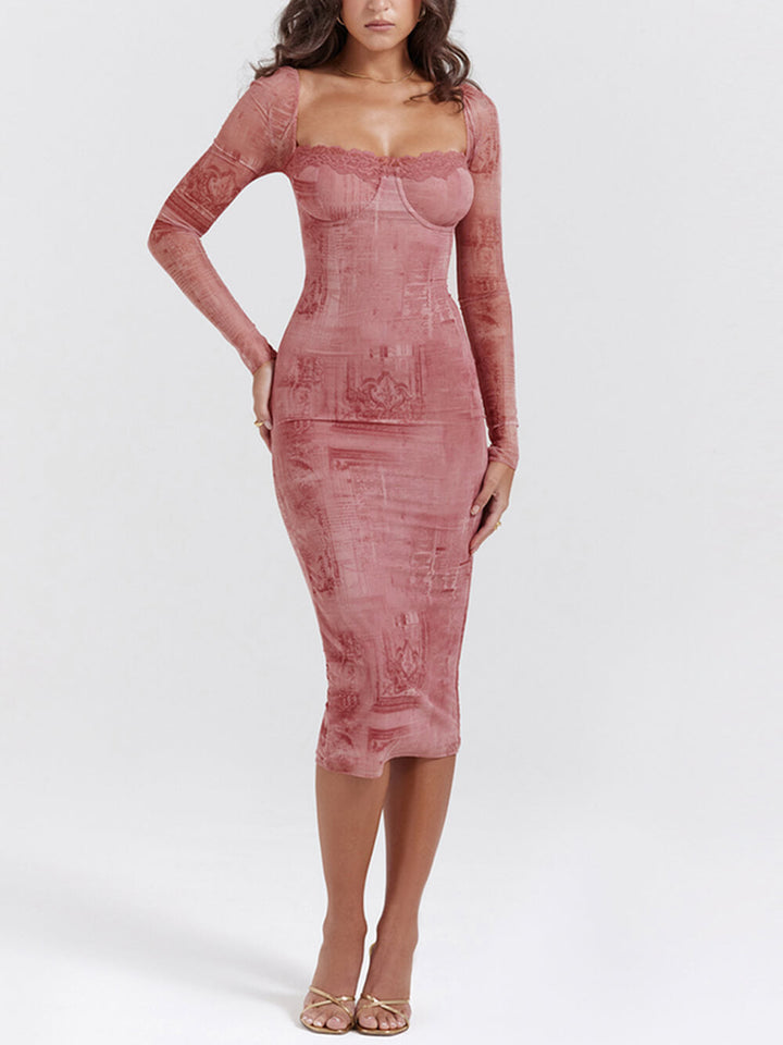 Rochie corset cu imprimeu roz