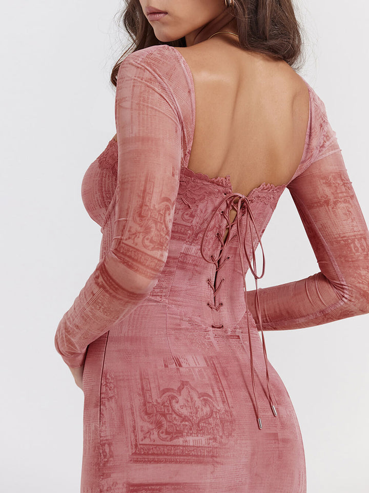 Rochie corset cu imprimeu roz