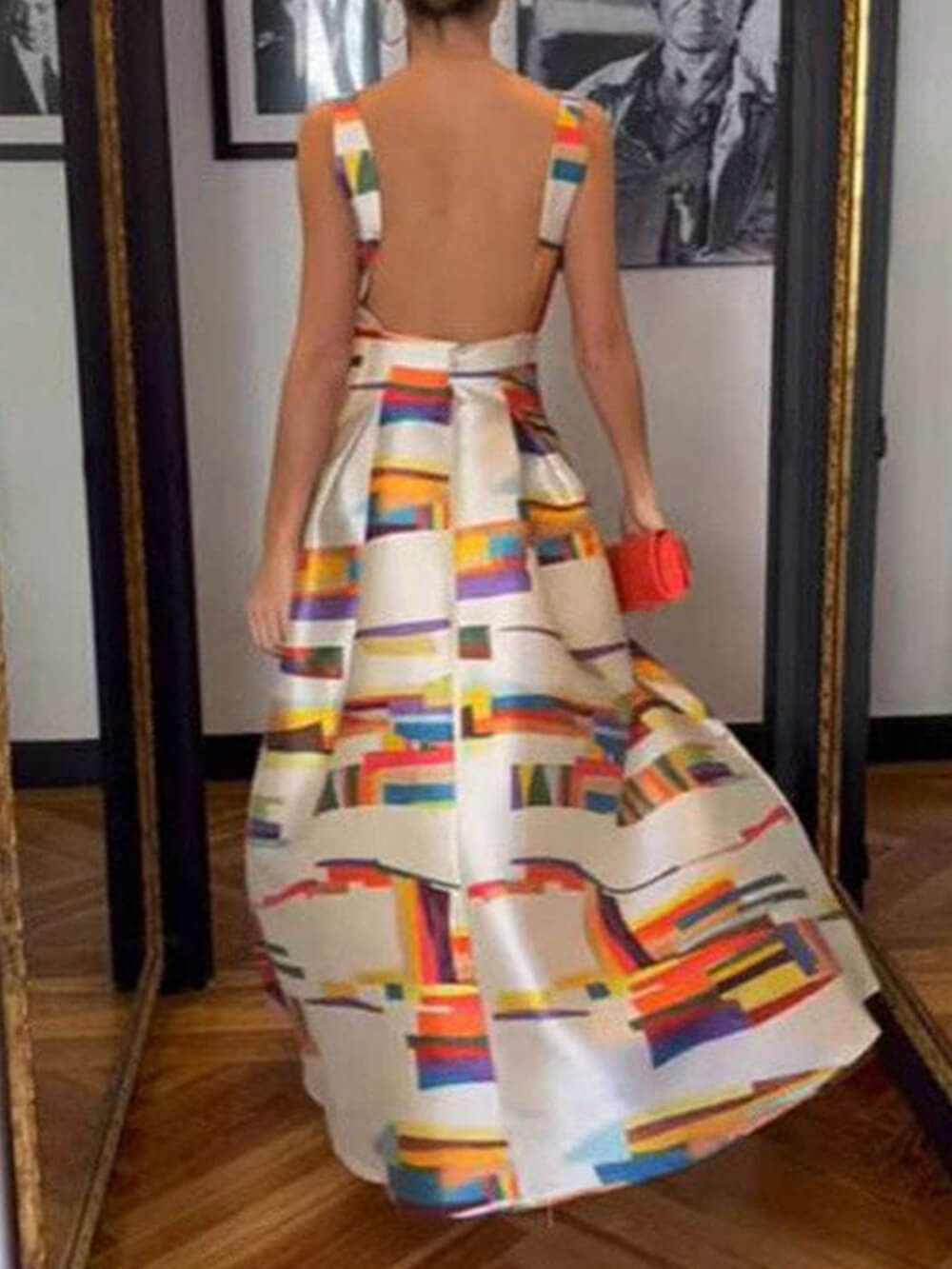 Elegant Sleeveless Backless Printed Party Maxi Dress