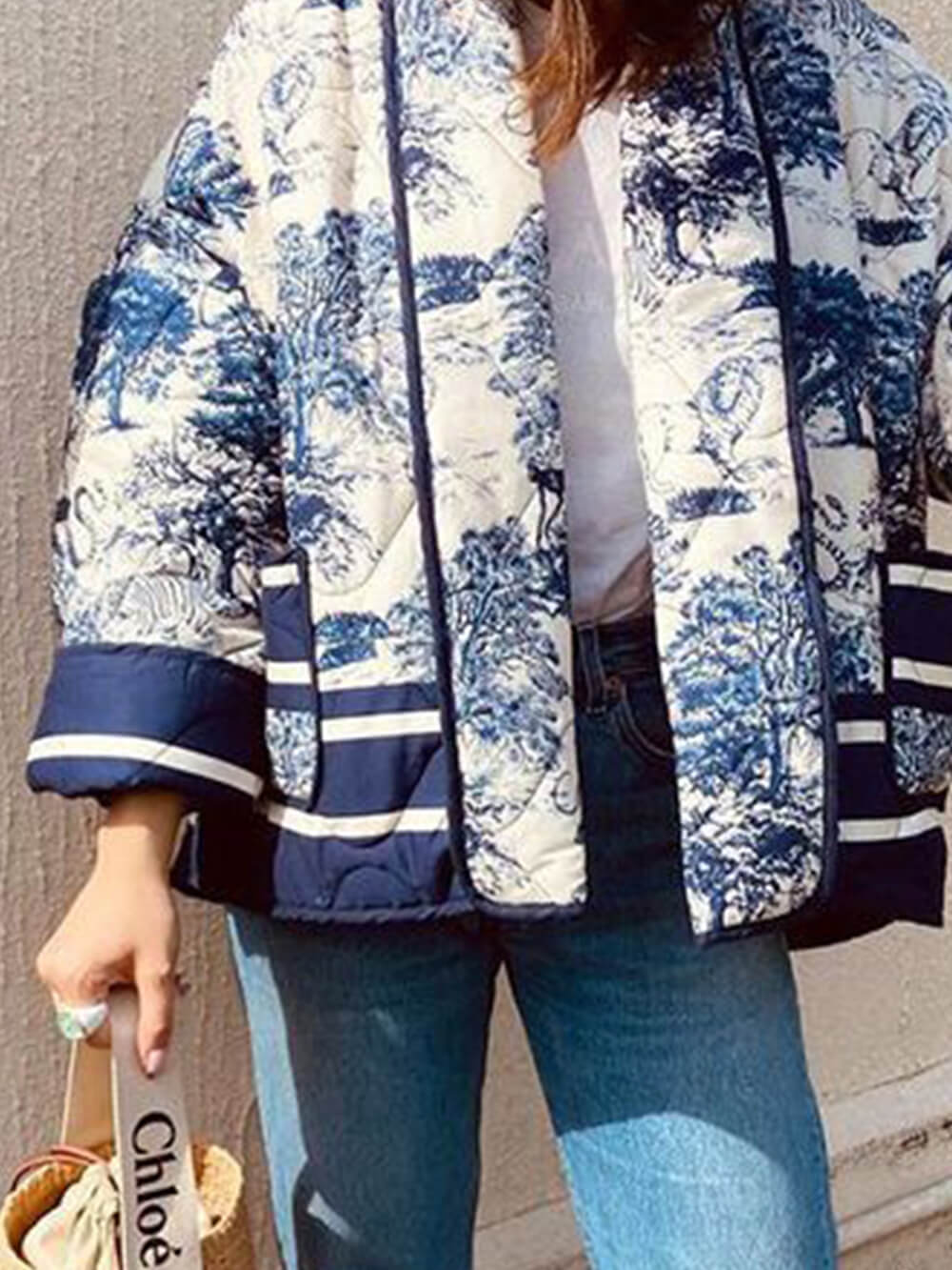 Printed Cotton-Padded Jacket With Double Pockets
