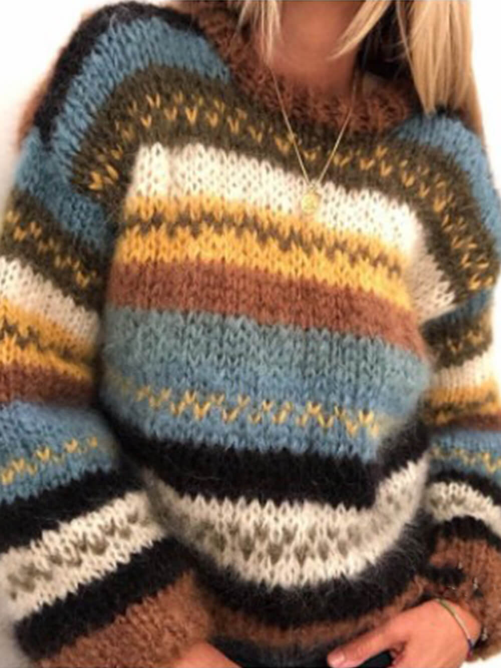 Rainbow Loose Casual Varm strikket genser