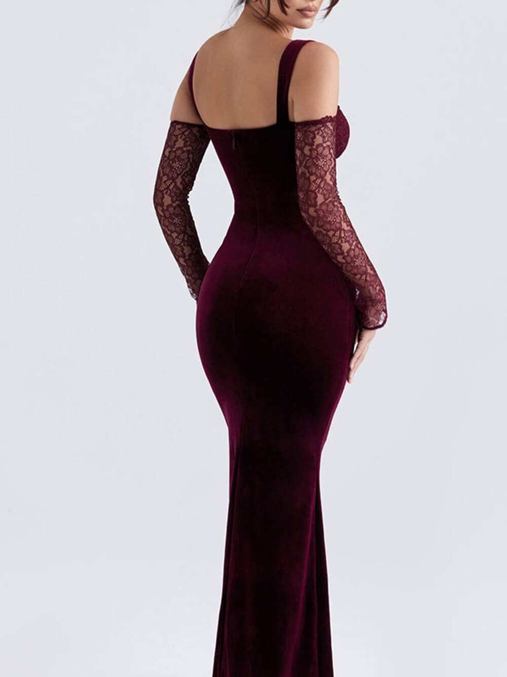 Lace Halter Strap Off-The-Shoulder Maxi Dress