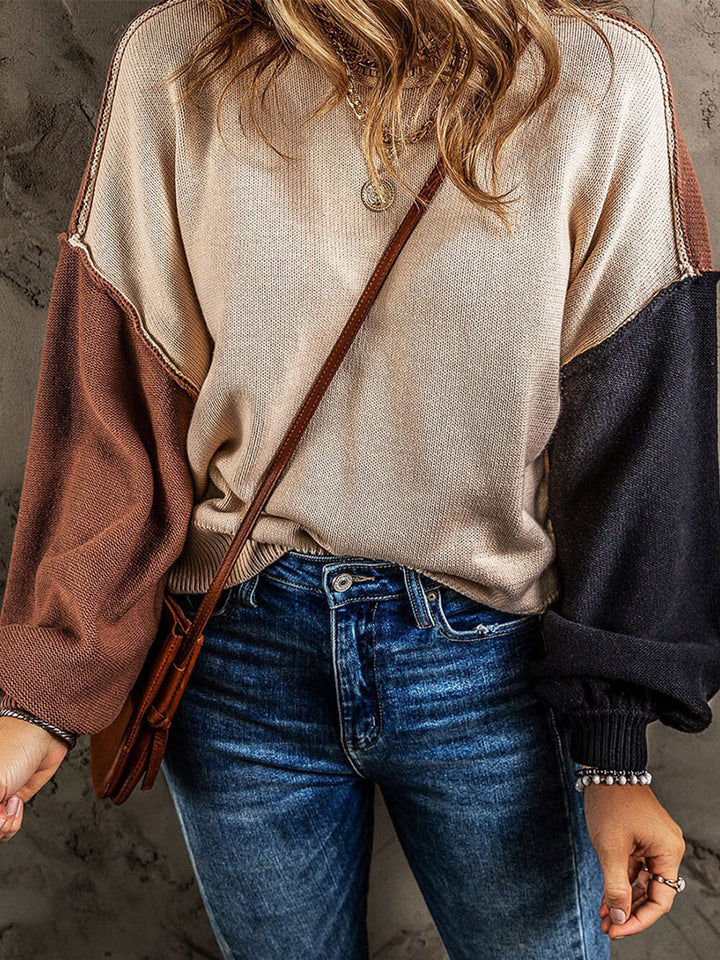 Versatile Contrast Color Pullover Sweatshirt